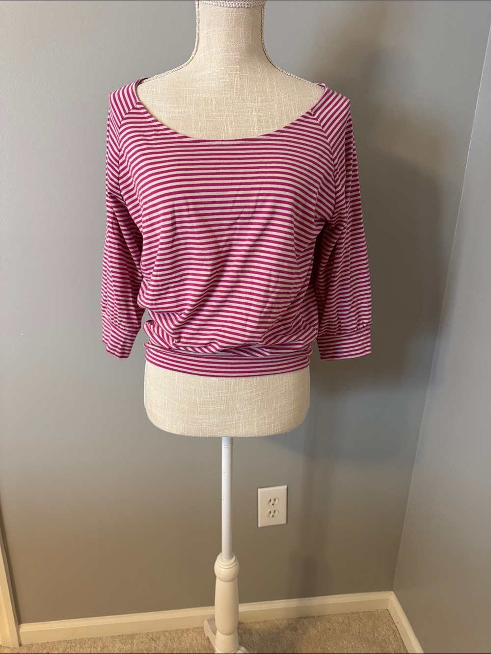 GAP Pink and White Striped Scoop-Neck Long Sleeve Top